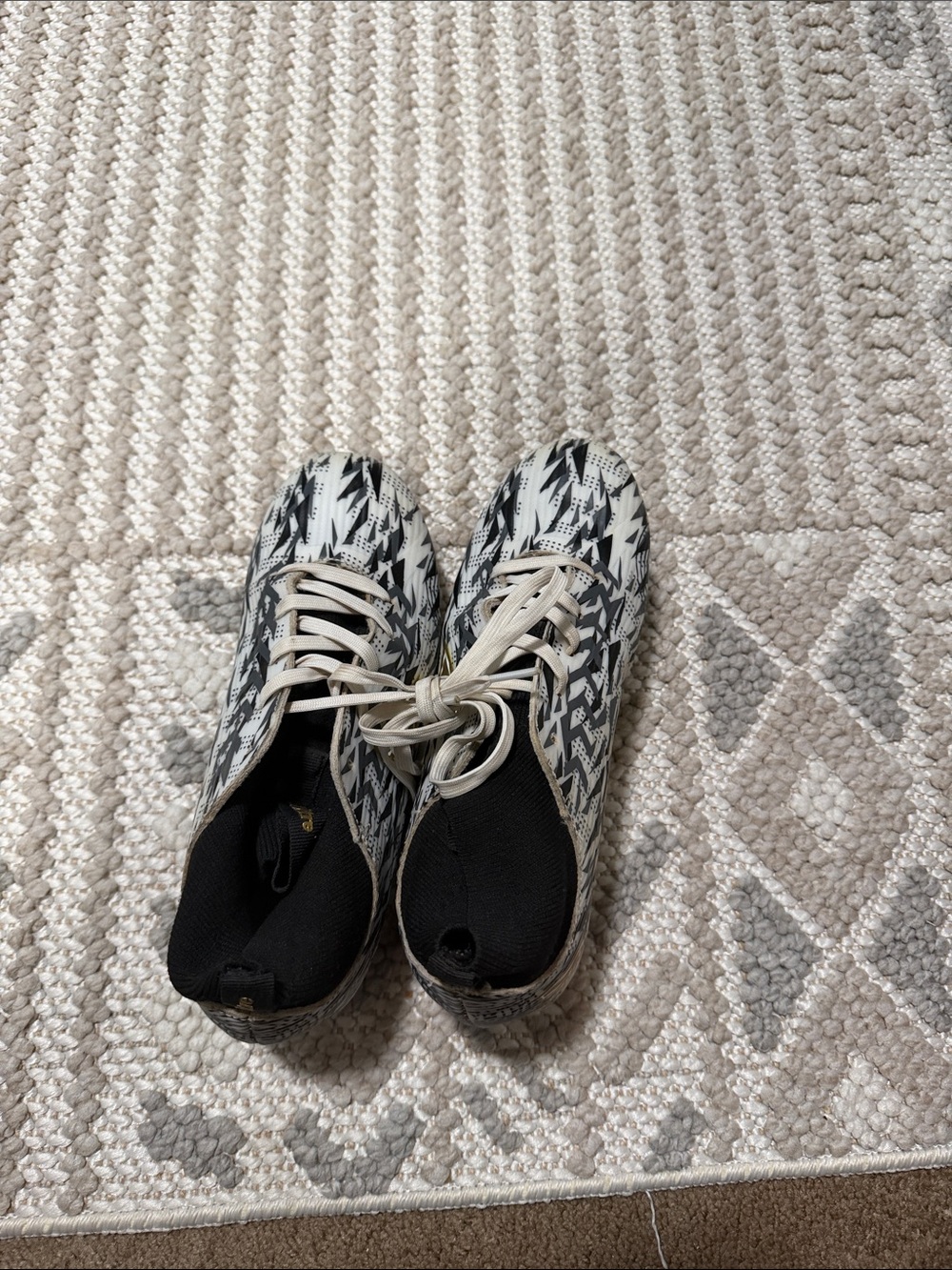 Kids Black & White Geometric Lace-Up Sneakers